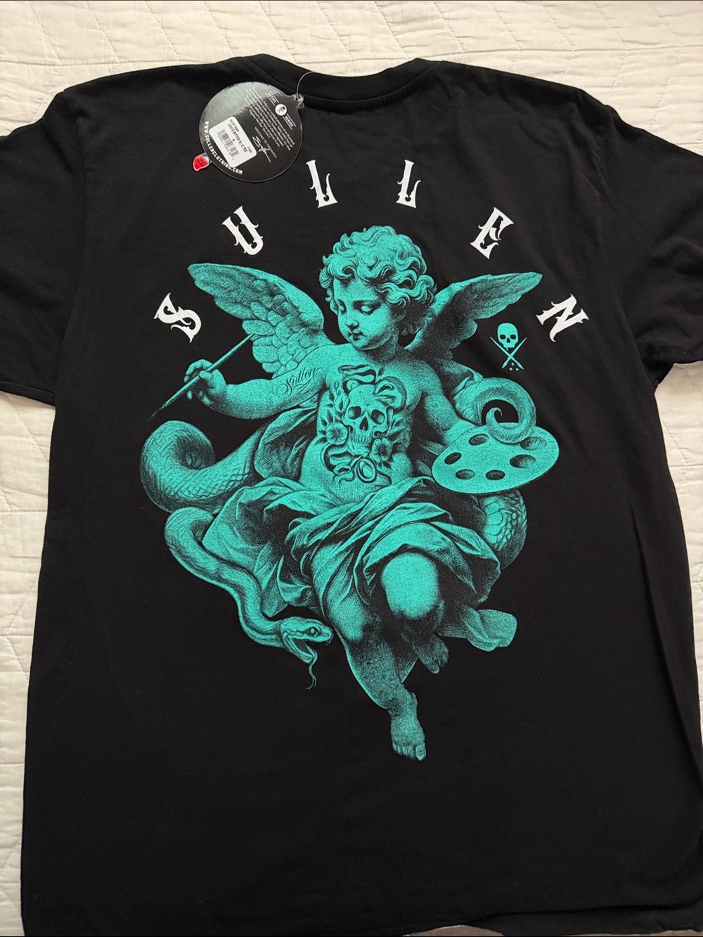 Sullen Black Short Sleeve Tee with Teal Angel Graphic